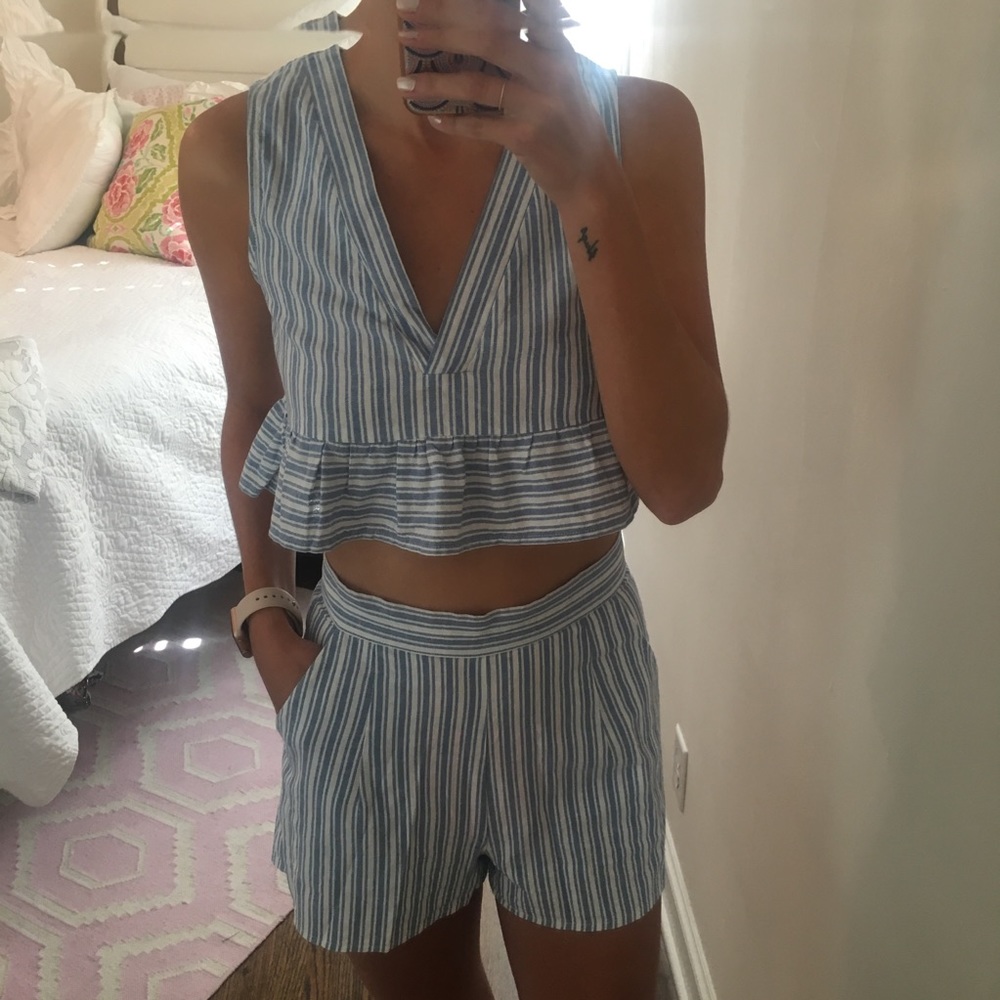 Boohoo Striped Crop & High-waisted Co-Ord